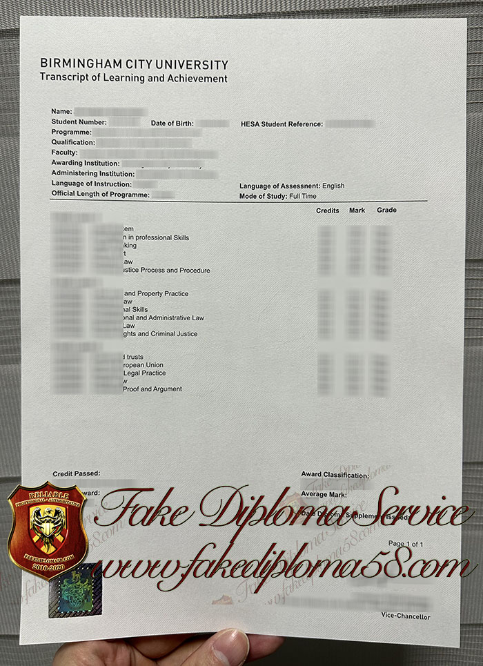 Birmingham City University transcript
